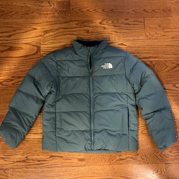 North Face Reversible Sage Green/Black Puffer Jacket Size 10 - Picture 5 of 9